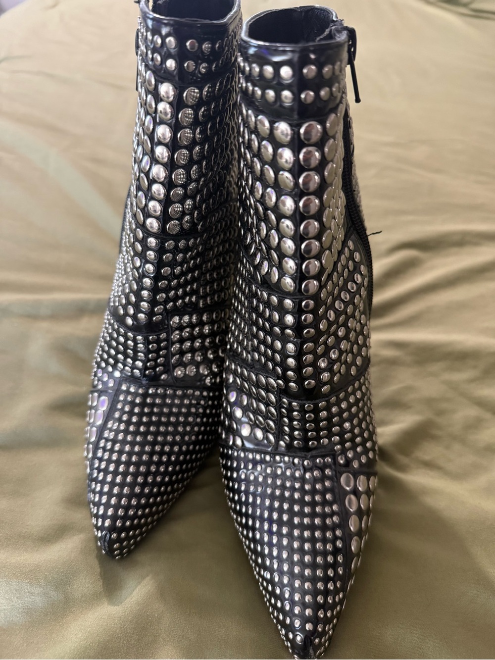Black Studded Pointed-Toe Ankle Boots